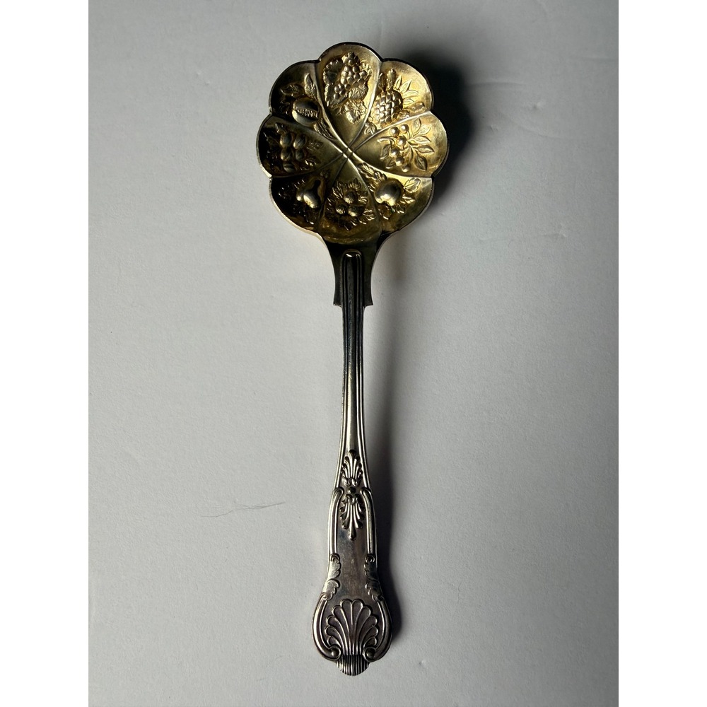 Rare Vintage Sheffield‎ England Silver Plate Berry Spoon with Gold Wash